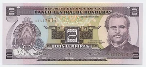 Honduras 2 Lempiras 14-12-2000 Pick 80A.b UNC Uncirculated Banknote - Picture 1 of 2