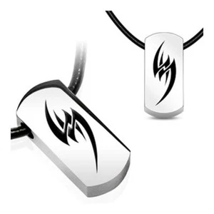 Necklace Cord Leather & Pendant Plate Man Stainless Steel Tribal Z Zen 1013 - Picture 1 of 1