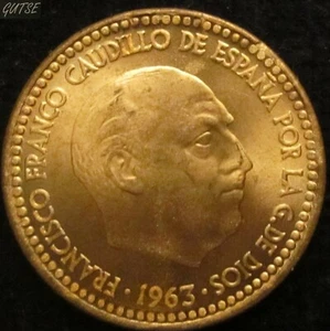 *GUTSE* FRANCO-617, 1 PESETA 1963*19-65, ERROR (17a), CUÑO DAÑADO Y REPINTE, S/C - Foto 1 di 2