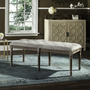 SAFAVIEH Rocha 19''H French Traditional Rustic Wood Bench | Grey / Rustic Oak | - Picture 1 of 12