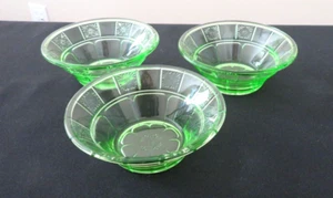 3 Depression Glass 4 1/2" Green Doric Berry Bowls Minty Condtition 1935-38 - Picture 1 of 9