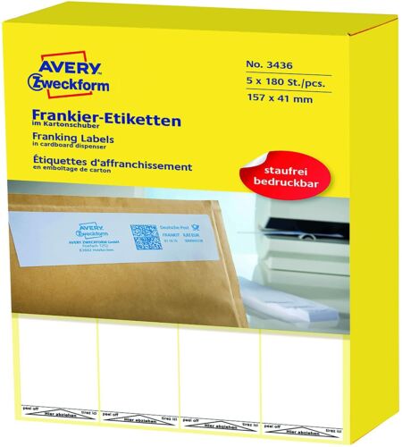 AVERY Zweckform 3436 Frankier-Etiketten (Papier matt, 900 Etiketten, 157 x 41 mm