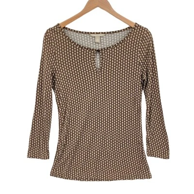 Banana Republic Blouse Top Women Small Multi Geo Print Keyhole Round Neck Button - Imagem 1 de 4