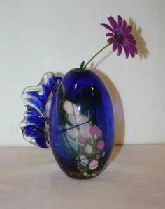 Corcoran 1990 Kobaltblau Kunstglas Vase Briefbeschwerer B-161 - Bild 1 von 8