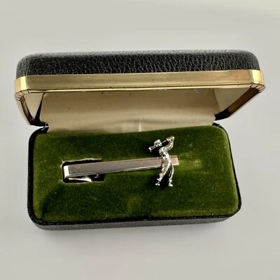 CLIP BARRA DE CORBATA DE GOLF DE COLECCIÓN TONO PLATA METAL JUGADOR GOLFISTA figura SWANK con caja Foto 1 de 4
