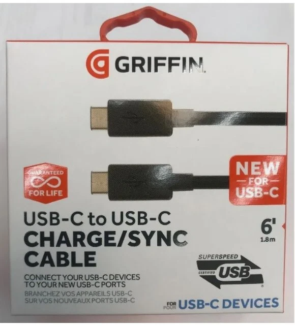 Griffin Superspeed USB-C to USB-C Charge/Sync Cable - Black (6 Ft ) - Image 1 of 1