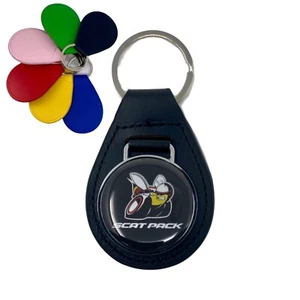 Dodge Scat-Pack Challenger Black Leather Strap Key Chain Keychain Key-Ring - Picture 1 of 9