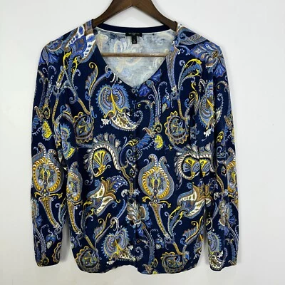 Talbots Cardigan Sweater Women X Plus Paisley Print Retro Boho Preppy Maximalist - Image 1 of 4