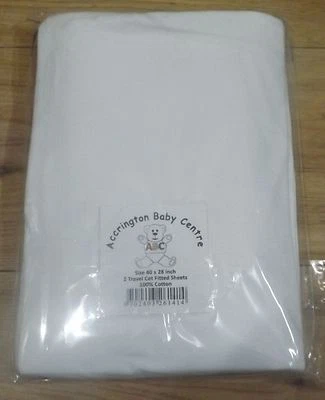 2xTravel Cot  Fitted Sheets  - Premium Quality 100% Cotton - White - 104 x 71 cm - Image 1 of 3