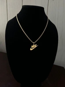 Nike Swoosh Necklace - 20 Inch Gold Chain - 3mm Rope - Fathers Day Gift - Picture 1 of 2