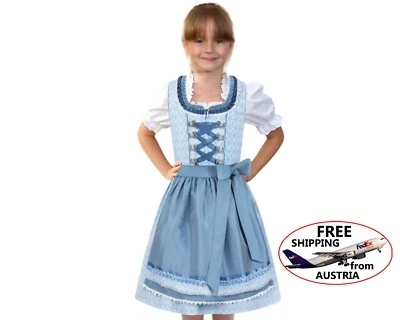 Girls dirndl dress children child dirndl Cassy blue/7-8 years, sizes 122-128 - Image 1 of 4