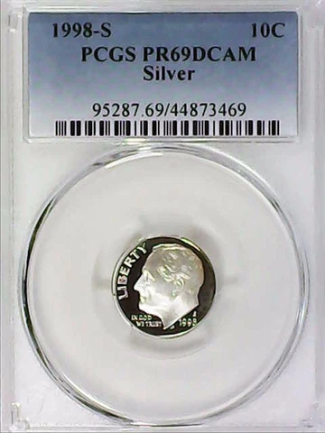 1998-S 10C Roosevelt Dime  PCGS PR69DCAM 90% Silver 22acu0622 Cover