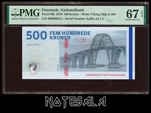 DENMARK 500 KRONER 2019 P-68f PMG 67 SUPERB GEM UNC EPQ *Low Serial* 0000096 - Picture 1 of 2