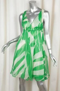 DIANE VON FURSTENBERG Womens Green+Cream Silk Sleeveless Sundress Dress 2 - Picture 1 of 4