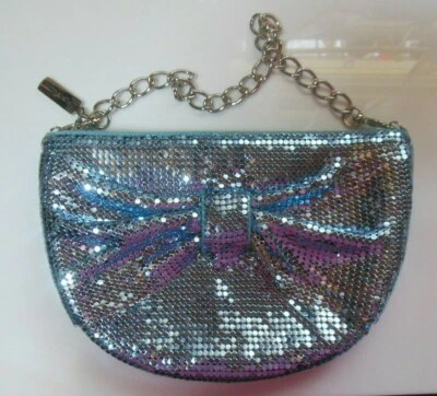 复古 Whiting & Davis 蓝色网眼拉链包带银色链条手柄 — 第 1/4 张图片