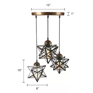 Antique Moravian Star Pendant Light Metal Glass Shade Lamp Ceiling Lights USA - Picture 1 of 8