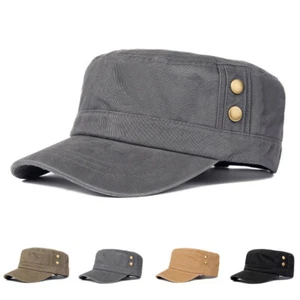 Men's Solid Cotton Army Cadet Combat Hat Duckbill Flat Baseball Military Sun Cap - Picture 1 of 9