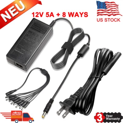 12V 5A Power Adapter 8-Way Splitter for CCTV Security Camera DVR,LED Strip Light - Image 1 of 4