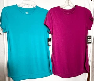 (2) WOMENS NEW SMALL SHORT SLEEVE ATHLETIC WORKS TUNIC T-SHIRTS GREEN PURPLE - Picture 1 of 9