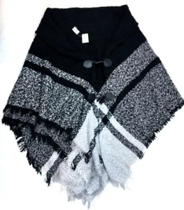 Ganz Black and White Poncho Shawl, One Size - Picture 1 of 3