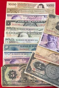 LOT of 16 MEXICO BANKNOTES SERIES 1,5,10,500 50, 100,1000 PESOS Circulated used - Picture 1 of 9