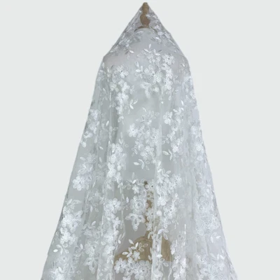 Lace Mesh Fabric Floral Embroidered Sheer for Dress Drape Curtain Sew Trims Chic - Image 1 of 4