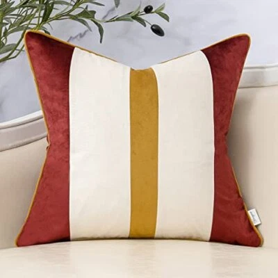  Patchwork Throw Pillow Cover Gold Striped 18" x 18" (Pack of 1) Wine Red - Image 1 of 4