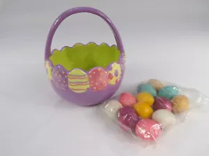 Vintage Dennis East Ceramic Easter Basket Spring Colors W/Handle & Bag Eggs C25 - Picture 1 of 8
