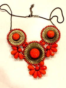 VERY BEAUTIFUL ORANG ART GLASS & SPETIAL METAL WORK NECKLACE - Picture 1 of 3