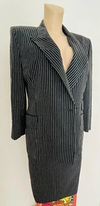 Gianfranco Ferre’ Vintage Skirt Suit Set Striped Navy Blue 100% Wool Size IT42-M - Picture 1 of 24