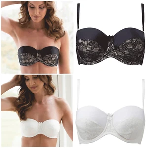 Strapless Bra Charnos Superfit Lace Fantastic Fitting Strapless Bra Ivory Black - Picture 1 of 12