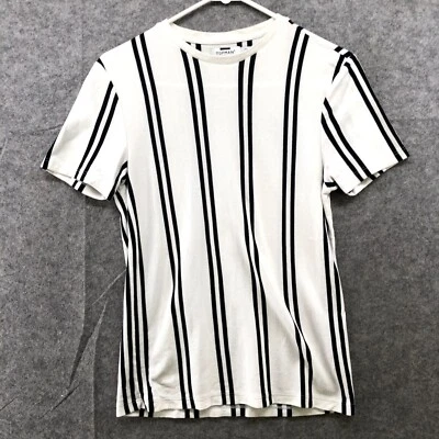 Camiseta Topman masculina XXS branca preta listra manga curta gola redonda algodão - Imagem 1 de 4
