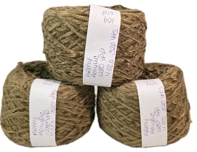 Chenille Acrylic Yarn Cakes Lot of 3 Army  1280 ypp 12 oz 960 yds - Image 1 of 2