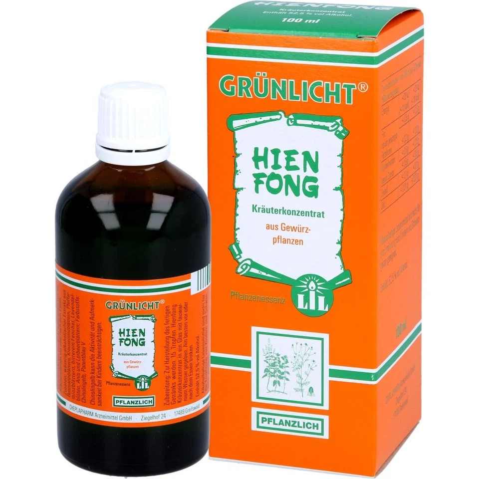 CHEPLAPHARM ARZNEIMITTEL GMBH GRÜNLICHT HIENFONG Kräuterkonzentrat Tropfen 100 ml PZN05891825