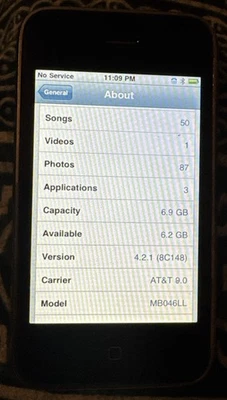Apple iPhone 3G 8 GB Black (AT&T) A1241 Fast Ship Good Used 4.2.1 IOS Cracked - Image 1 of 4