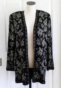 Vtg 80s Diane Freis Black Lace Silver Beads/Sequins Silk Lined Evening Jacket S - Picture 1 of 24