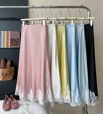 Women Lace Trimmed Satin Skirt Fishtail Skirt - Image 1 of 4