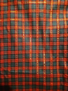 Vtg Red & Green XMAS Plaid Fabric Gold Detail Cotton Blend 3.5+ yards 42" × 136" - Picture 1 of 2
