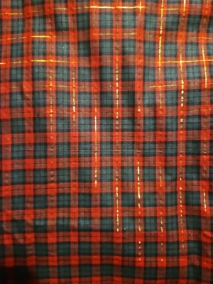 Vtg Red & Green XMAS Plaid Fabric Gold Detail Cotton Blend 3.5+ yards 42" × 136" - Image 1 of 2