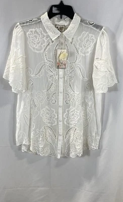 Johnny Was White Floral Embroidered Button-Up Shirt Women's Size Small - Image 1 of 4