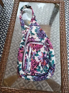Vera Bradley Neon Blooms Sling Bag Essential Quilted Floral Purple - Picture 1 of 7