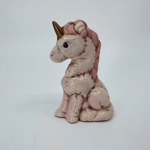 Vintage 1990s Hand Painted Ceramic Unicorn Figurine Cute for Nursery Pink 3.5” - Picture 1 of 7
