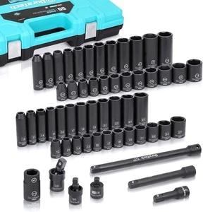 DURATECH 55-PC Set di Prese 1/2''&6 Punti Presa a Impatto Set 7 Accessori inclusi - Foto 1 di 7