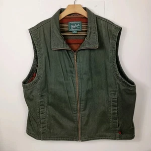 Vintage Woolrich Mens Canvas Vest 2XL Green Blanket Lined Outdoor Utility Zip - Picture 1 of 13