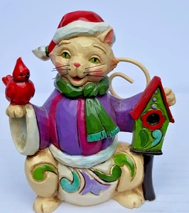 Jim Shore Heartwood figurine Christmas Cat giving Cardinal a birdhouse gift - Picture 1 of 2