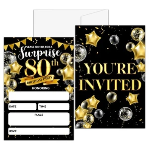 Sorpresa Invitación Fiesta Cumpleaños 80, Negro y Dorado Relleno Invitaciones Para Un... - Imagen 1 de 5