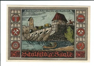 Notgeld - Saalfeld - Stadt Saalfeld - 75 Pfennig - 1921 - B. 1 - alte Saalbrücke - Bild 1 von 2