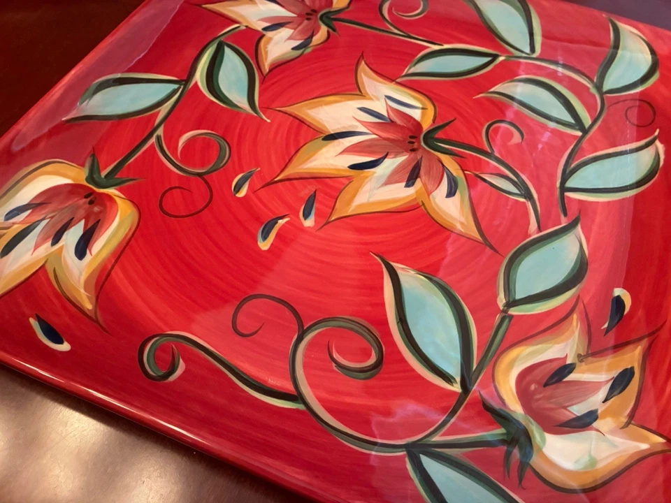Plato cuadrado para servir Southern Living at Home / Gail Pittman RED BOUNTIFUL 15" Foto 1 de 4