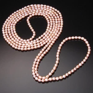 Nuevo collar de perlas rosa rubor 100" - Imagen 1 de 1