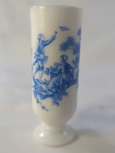 Vintage 5" Milk Glass With Blue Toile Victorian Design Footed Demitasse Cup Avon - Picture 1 of 7